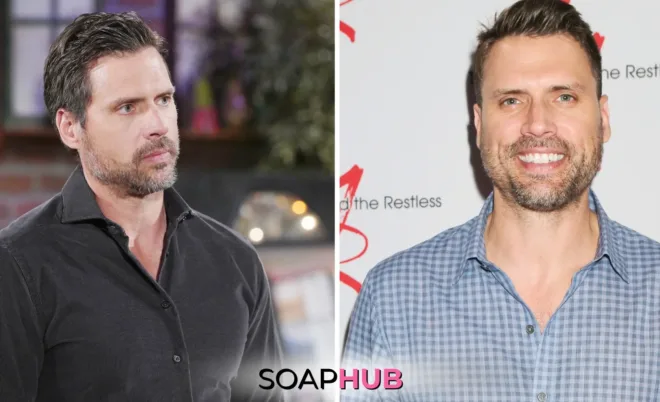 Image of Young and the Restless Nick Newman and Joshua Morrow with the Soap Hub logo.