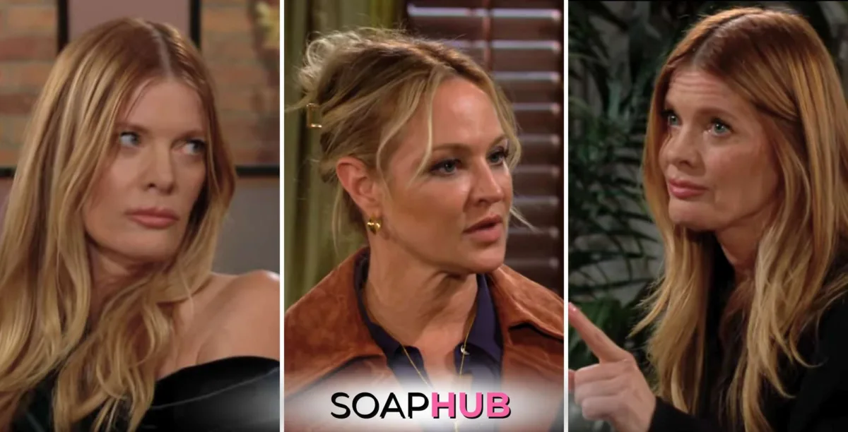 Young and the Restless November 12 Phyllis, Sharon, and the Soap Hub logo.