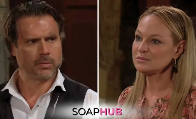 Young and the Restless November 15 Nick, Sharon, and the Soap Hub logo.