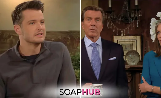 Young and the Restless November 26 Kyle, Jack, and Diane with the Soap Hub logo.