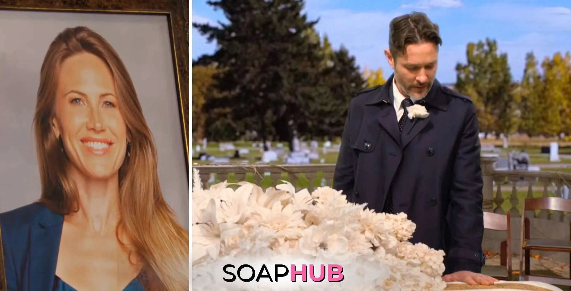 Young and the Restless November 6 Heather's funeral with the Soap Hub logo.