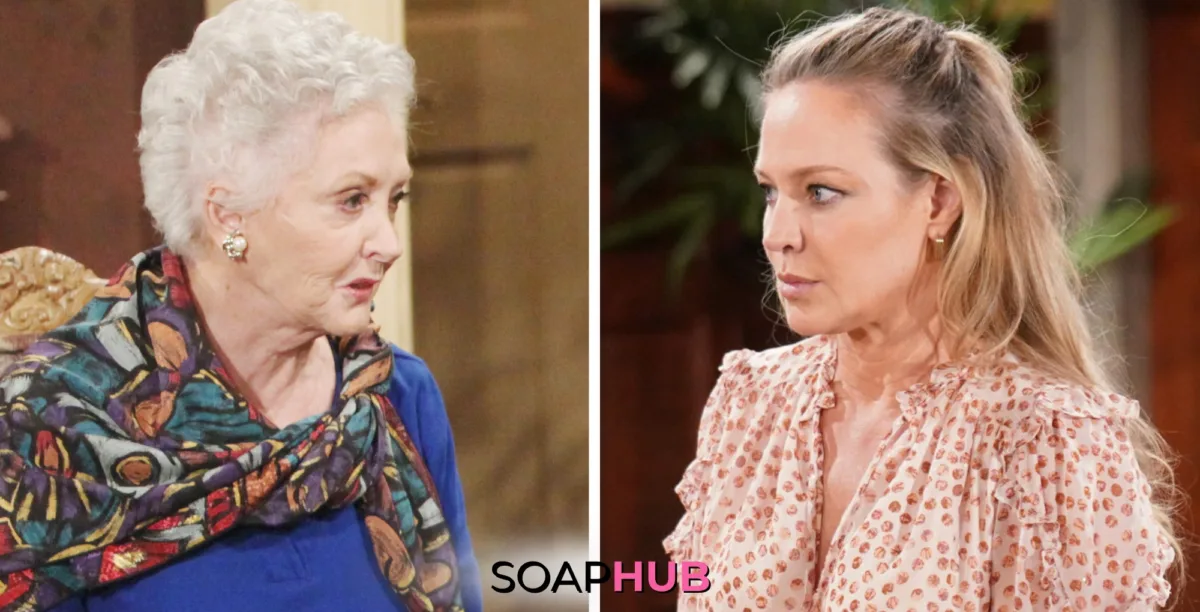 Image of Young and the Restless' Doris and Sharon with the Soap Hub logo.