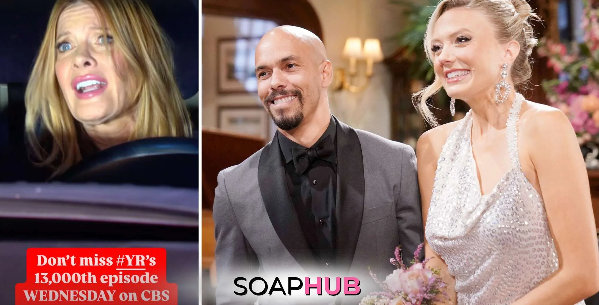 The Young and the Restless spoilers 13,000th episode Phyllis, Devon, Abby, and the Soap Hub logo.