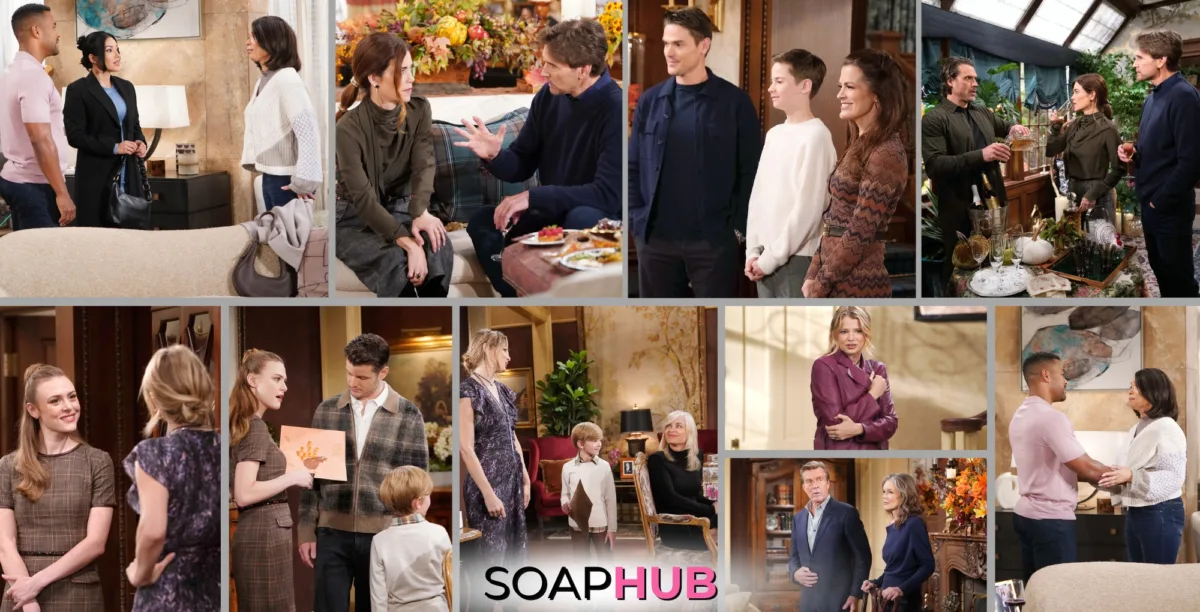 Young and the Restless Spoilers Preview November 27 with the Soap Hub logo.