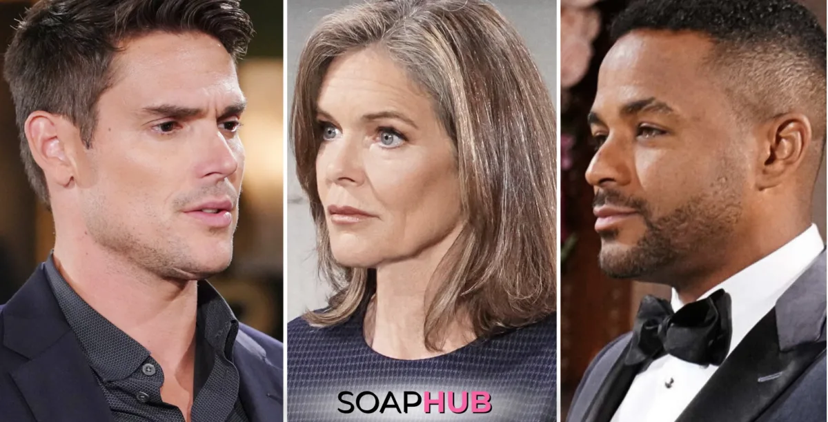 Young and the Restless Spoilers Weekly Update November 25-29 Diane, Adam, and Nate with the Soap Hub logo.