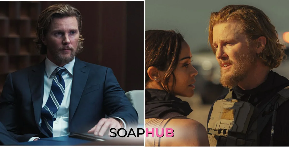 Young and the Restless alum Thad Luckinbill in Special Ops: Lioness with Zoe Saldaña, with Soap Hub Logo