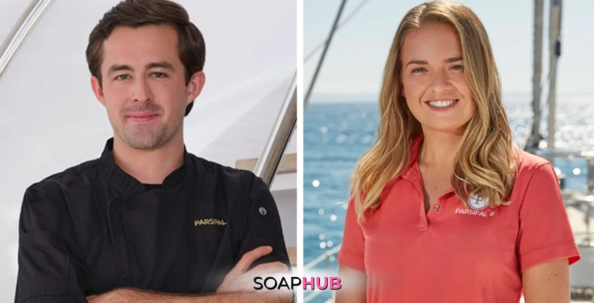 Below Deck Sailing Yacht Cloyce Martin and Daisy Kelliher with the Soap Hub logo.