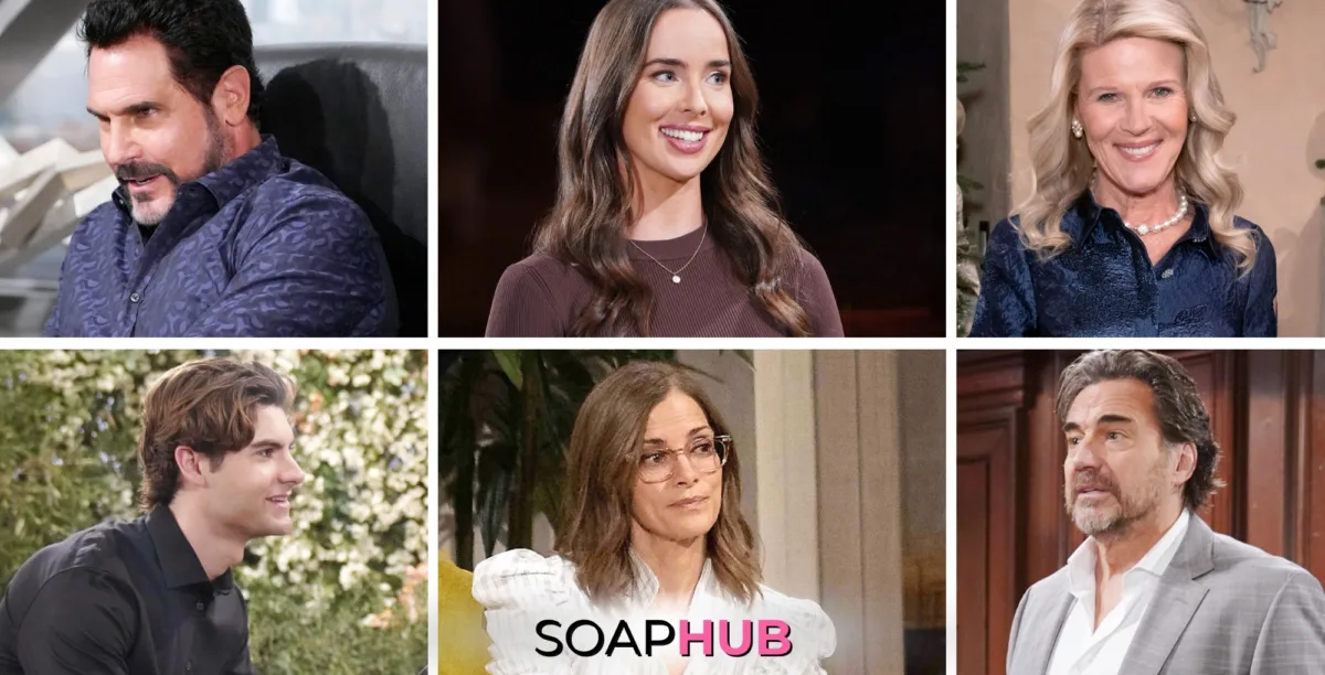 Bold and the Beautiful Bill, Ivy, Pam, Remy, Taylor, Ridge with the Soap Hub logo.