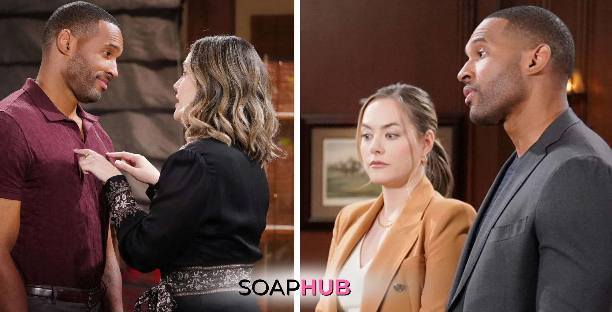 Bold and the Beautiful Hope and Carter with the Soap Hub logo.