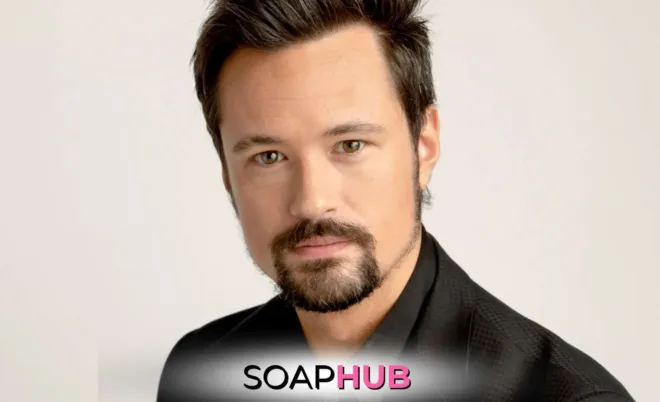 Bold and the Beautiful Matthew Atkinson with the Soap Hub logo.