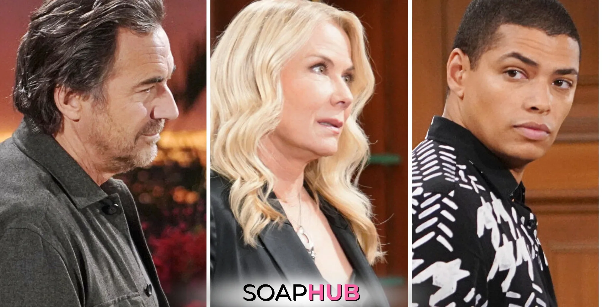 Bold and the Beautiful Recap December 16-20. Brooke, Ridge, Zende with the Soap Hub logo.