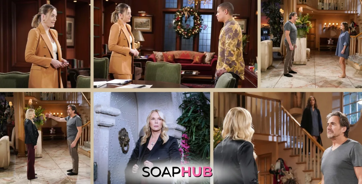 Bold and the Beautiful Spoilers Preview December 23 with the Soap Hub logo.