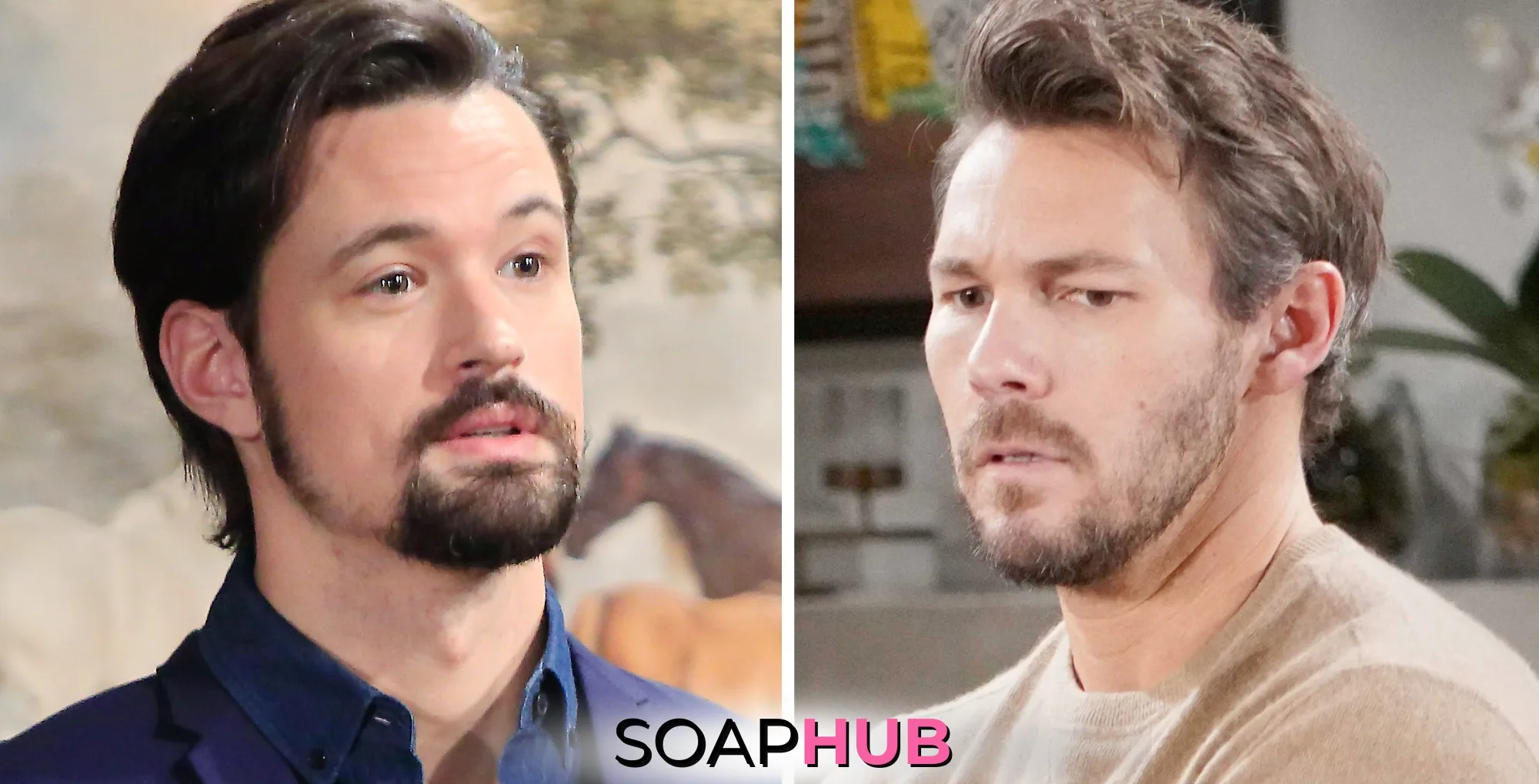 Bold and the Beautiful Thomas and Liam with the Soap Hub logo.