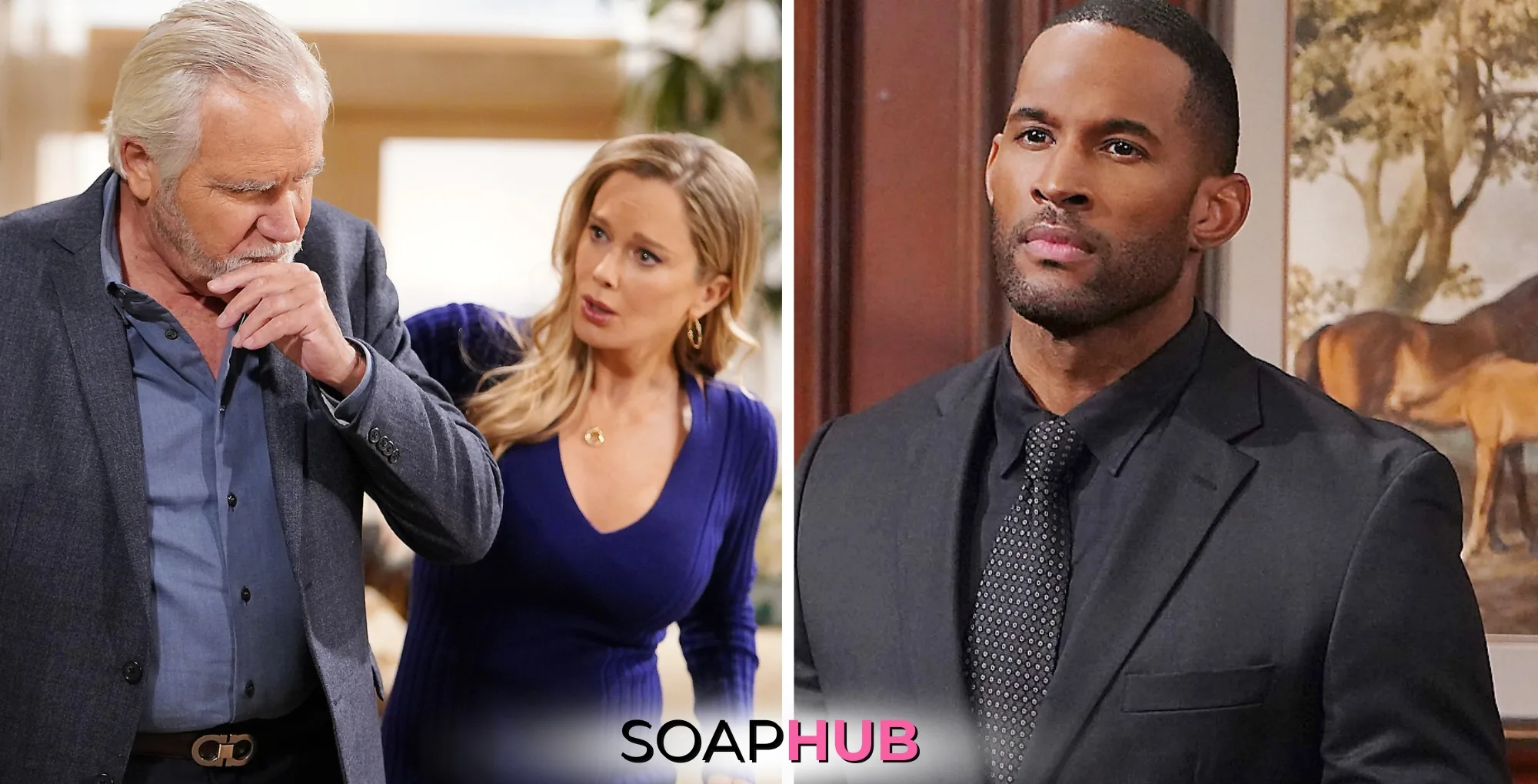 Bold and the Beautiful Erica, Donna, and Carter with the Soap Hub logo.