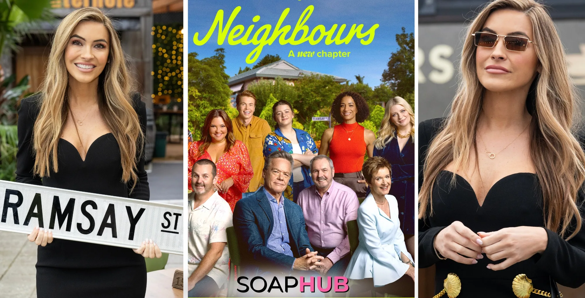 Chrishell Stause visits the Aussie Soap Neighbours, with Soap Hub Logo