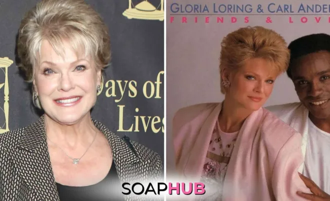 Days of our Lives Gloria Loring, Friends and Lovers album with Carl Anderson and the Soap Hub logo.