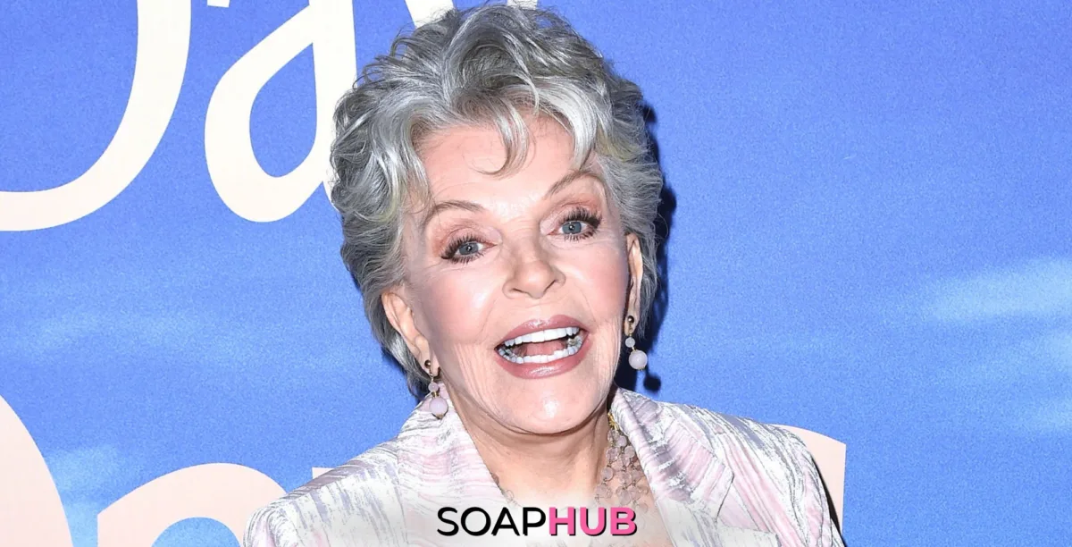 Days of our Lives Susan Seaforth Hayes with the Soap Hub logo.