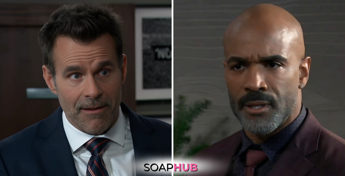 General Hospital December 19. Drew and Curtis with Soap Hub logo.