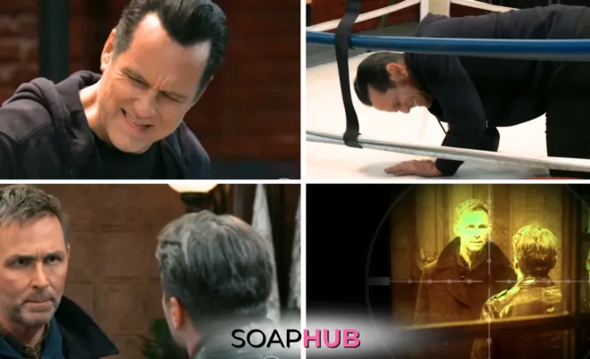 Sonny and Valentin on the December 30, 2024 episode of General Hospital with the Soap Hub logo across the bottom.