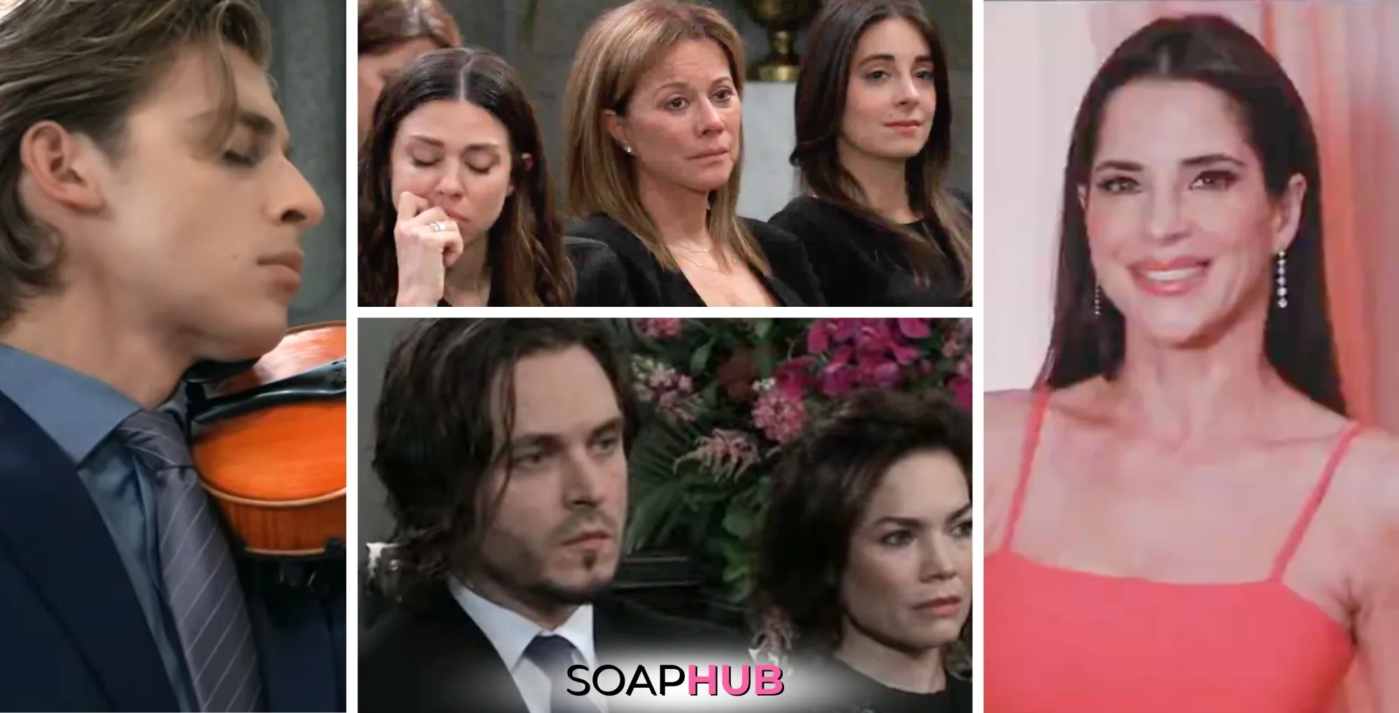 Sam's funeral on General Hospital with the Soap Hub logo across the bottom.