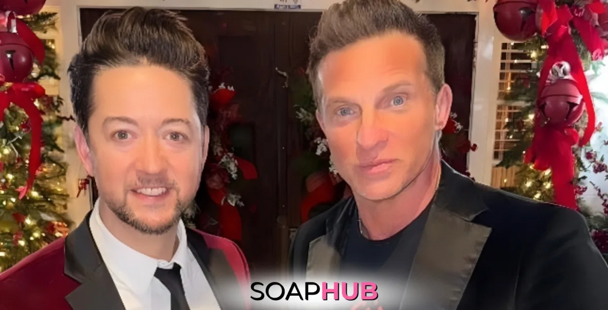 General Hospital Steve Burton and Bradford Anderson with the Soap Hub logo.