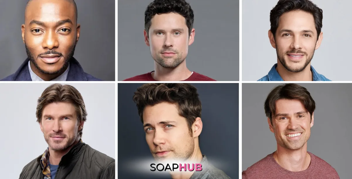 B.J. Britt, Benjamin Hollingsworth, Michael Rady, Christopher Russell, Drew Seeley, and Corey Sevier with the Soap Hub logo.