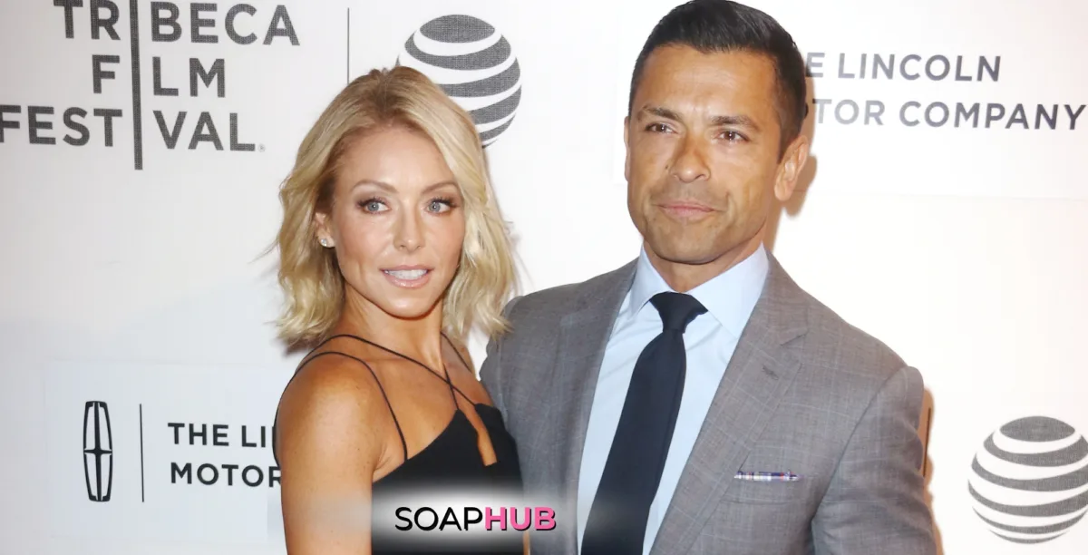 Kelly Ripa and Mark Consuelos with the Soap Hub logo.