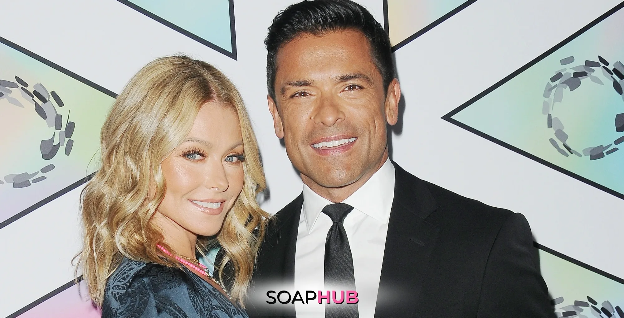 Kelly Ripa and Mark Consuelos with the Soap Hub logo.