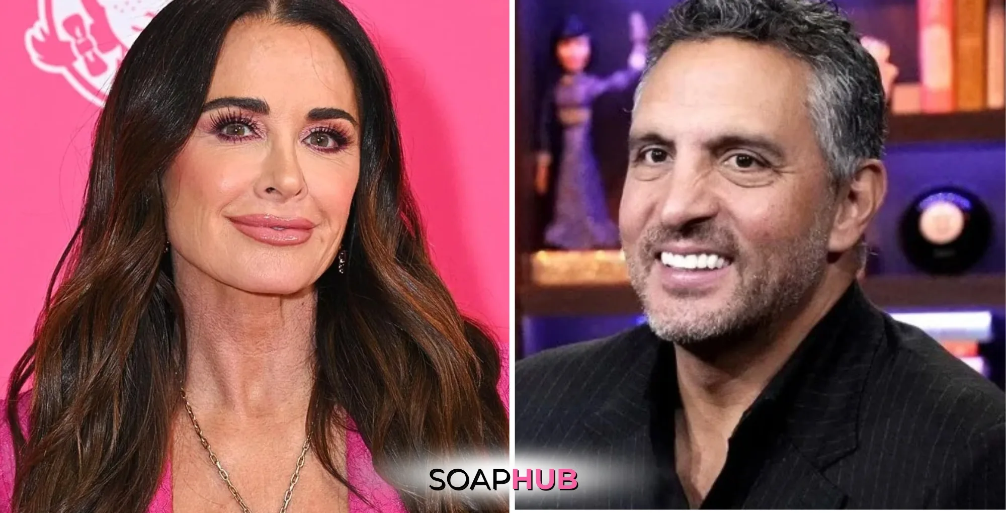 The Real Housewives of Beverly Hills Kyle Richards and Mauricio Umansky with the Soap Hub logo.