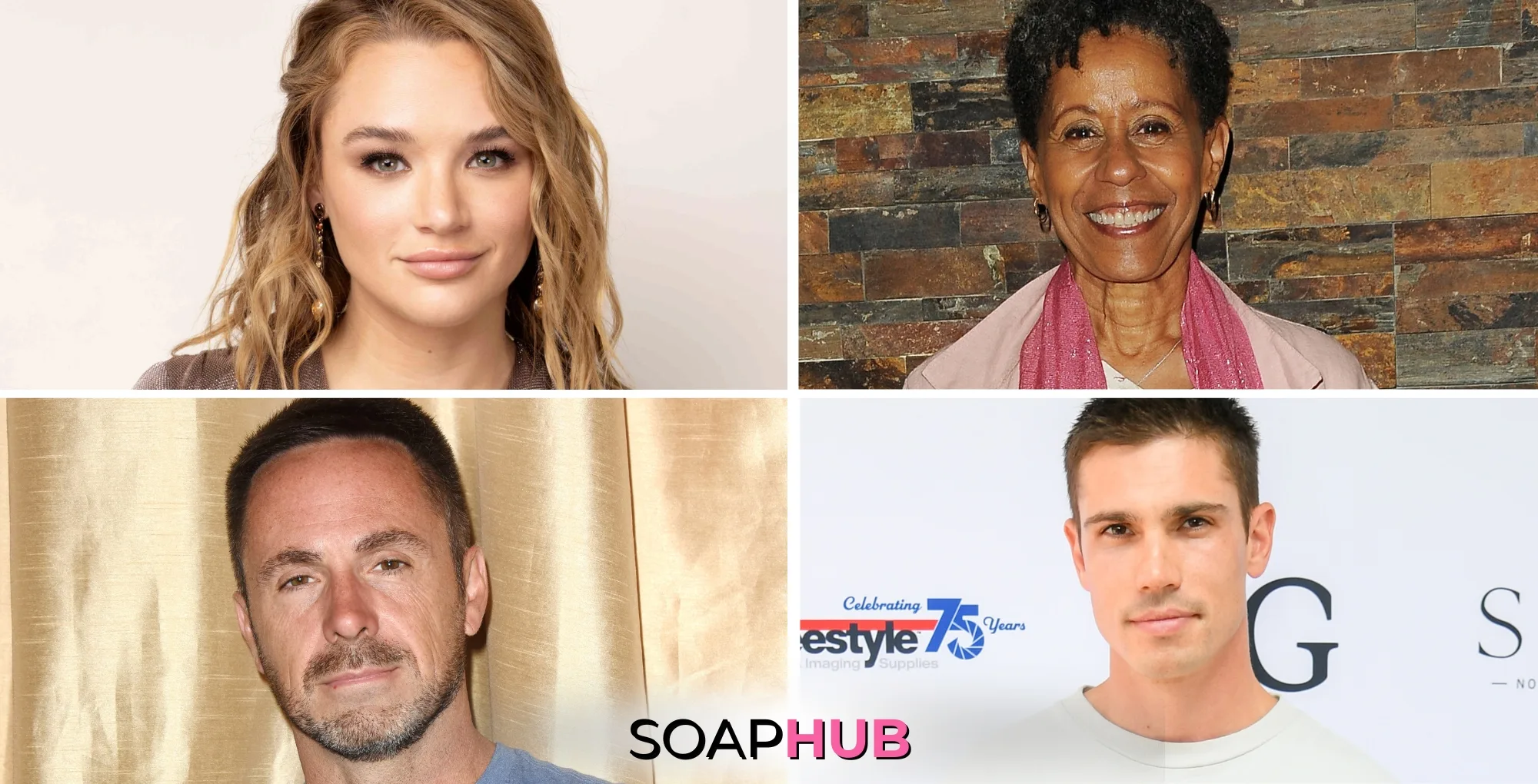 Hunter King, Vernee Watson, William DeVry, and Tanner Novlan with the Soap Hub logo across the bottom.