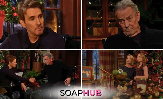 Young and the Restless December 23 Cole and Victor with the Soap Hub logo.