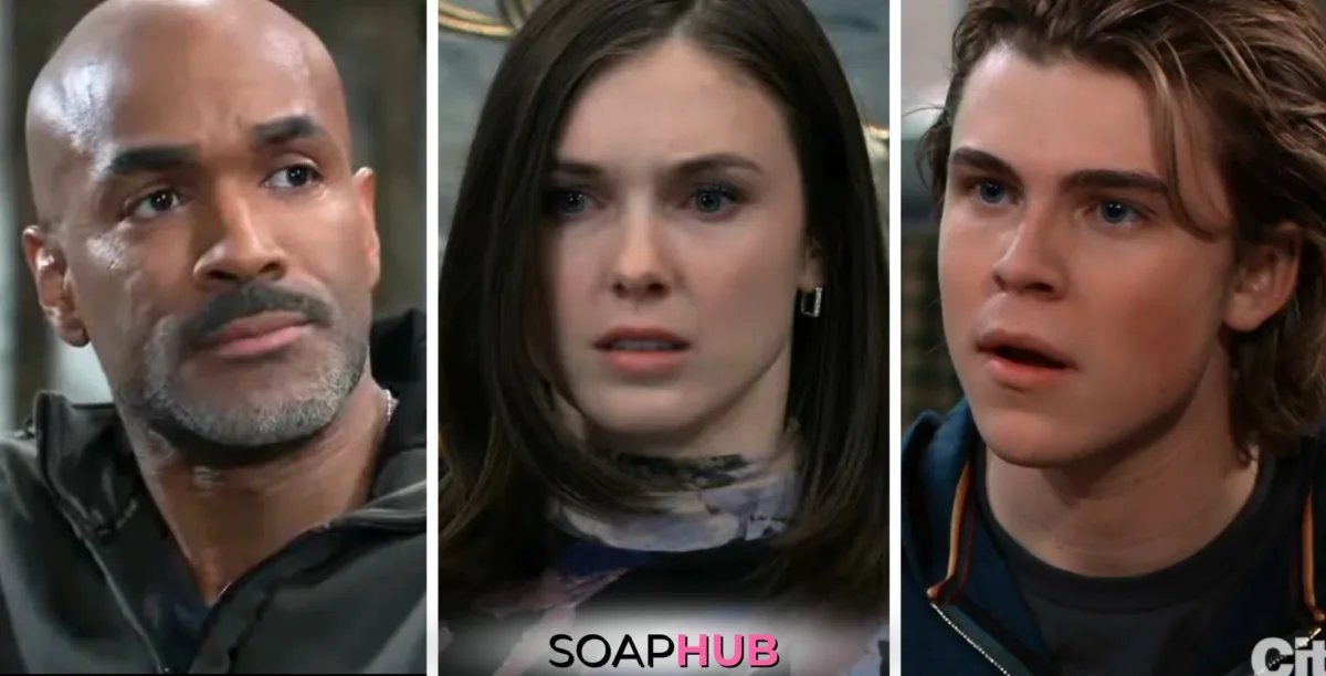 Curtis, Willow, and Cameron on General Hospital with the Soap Hub logo across the bottom.