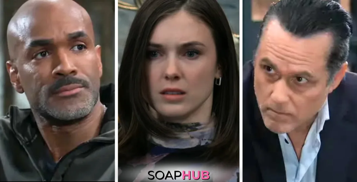 Curtis, Willow, and Sonny on General Hospital with the Soap Hub logo across the bottom.