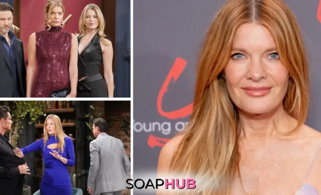 Collage for The Young and the Restless Performer of the Month for December, Michelle Stafford, with Soap Hub logo