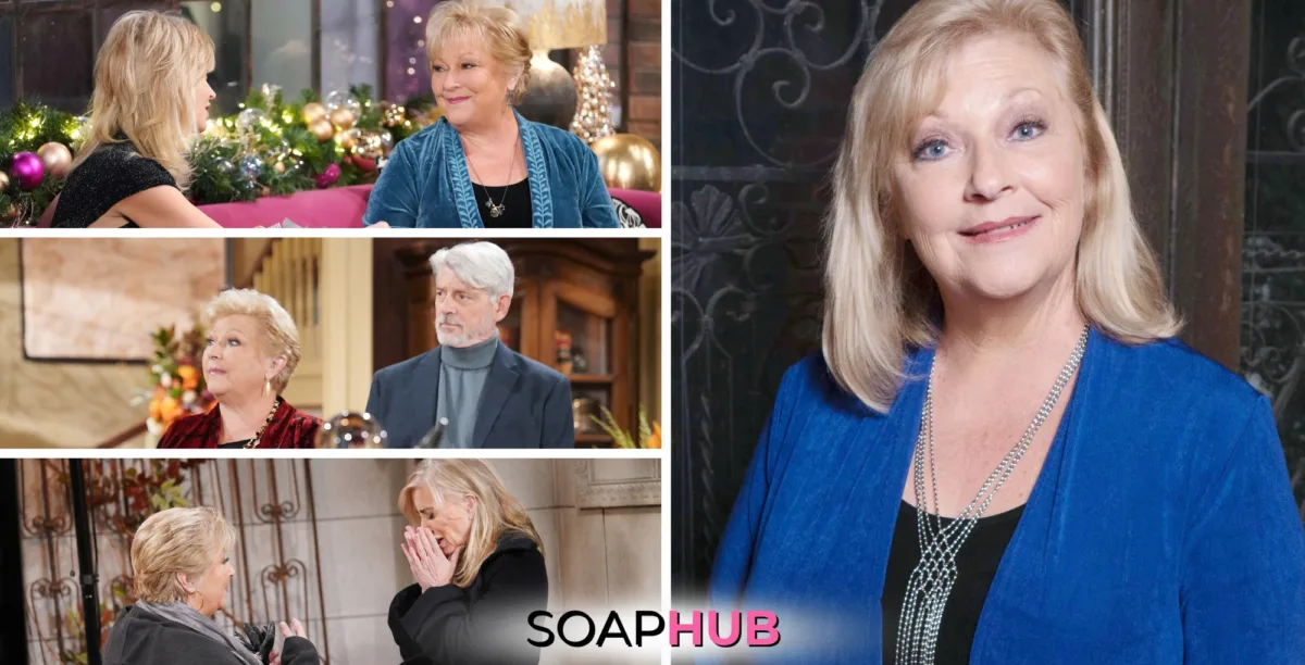 Young and the Restless Beth Maitland with the Soap Hub logo.