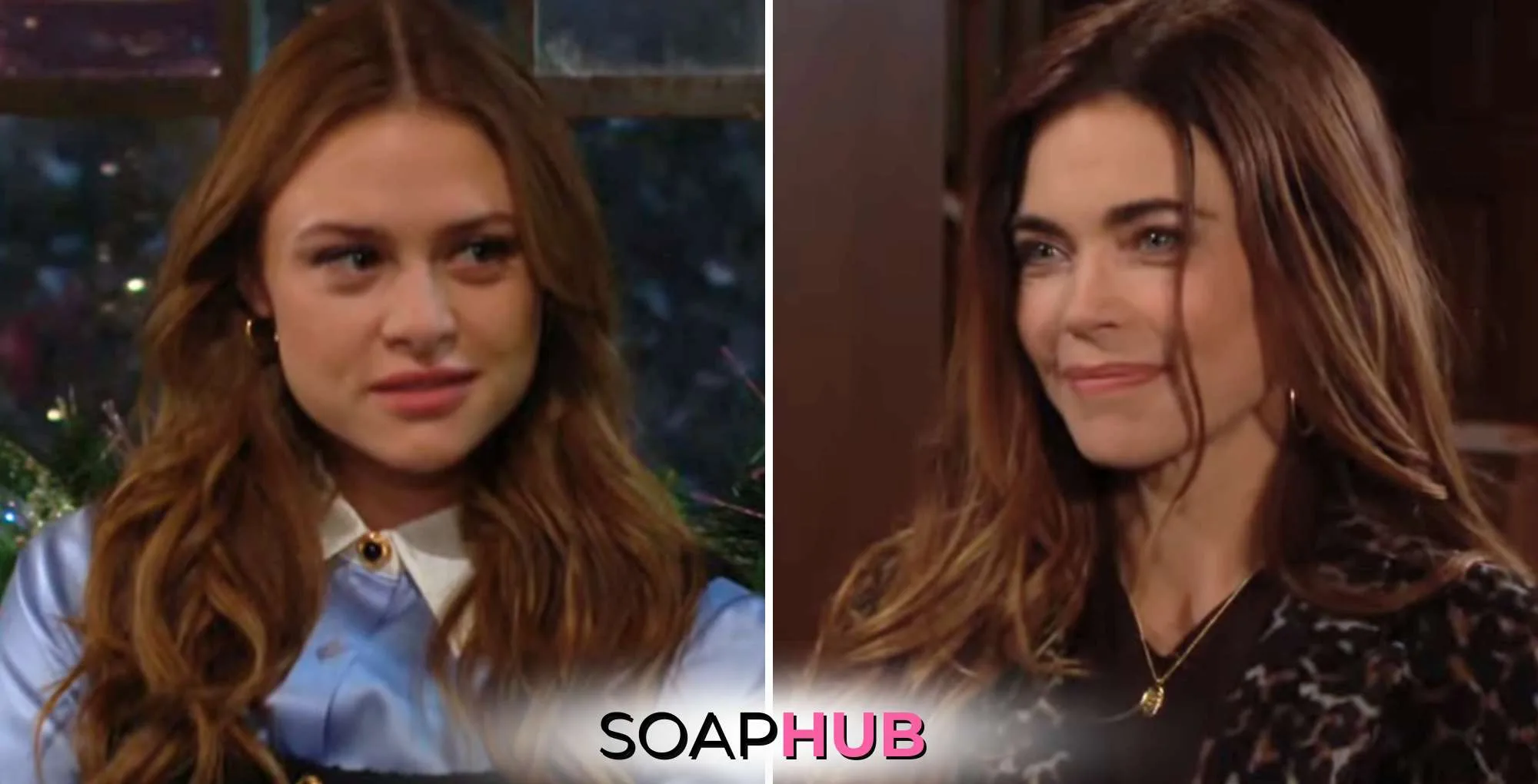 The Young and the Restless December 18 Claire and Victoria with the Soap Hub logo.