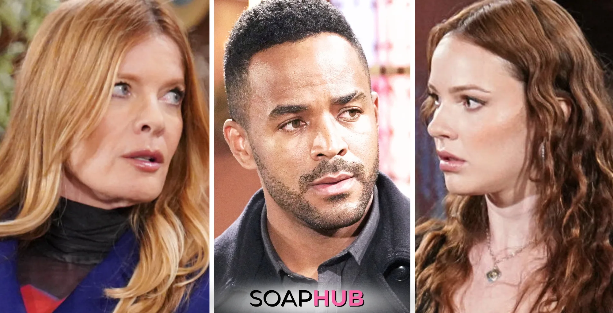 Young and the Restless Spoilers Weekly Update December 16-20 Phyllis, Nate, and Tessa with the Soap Hub logo.