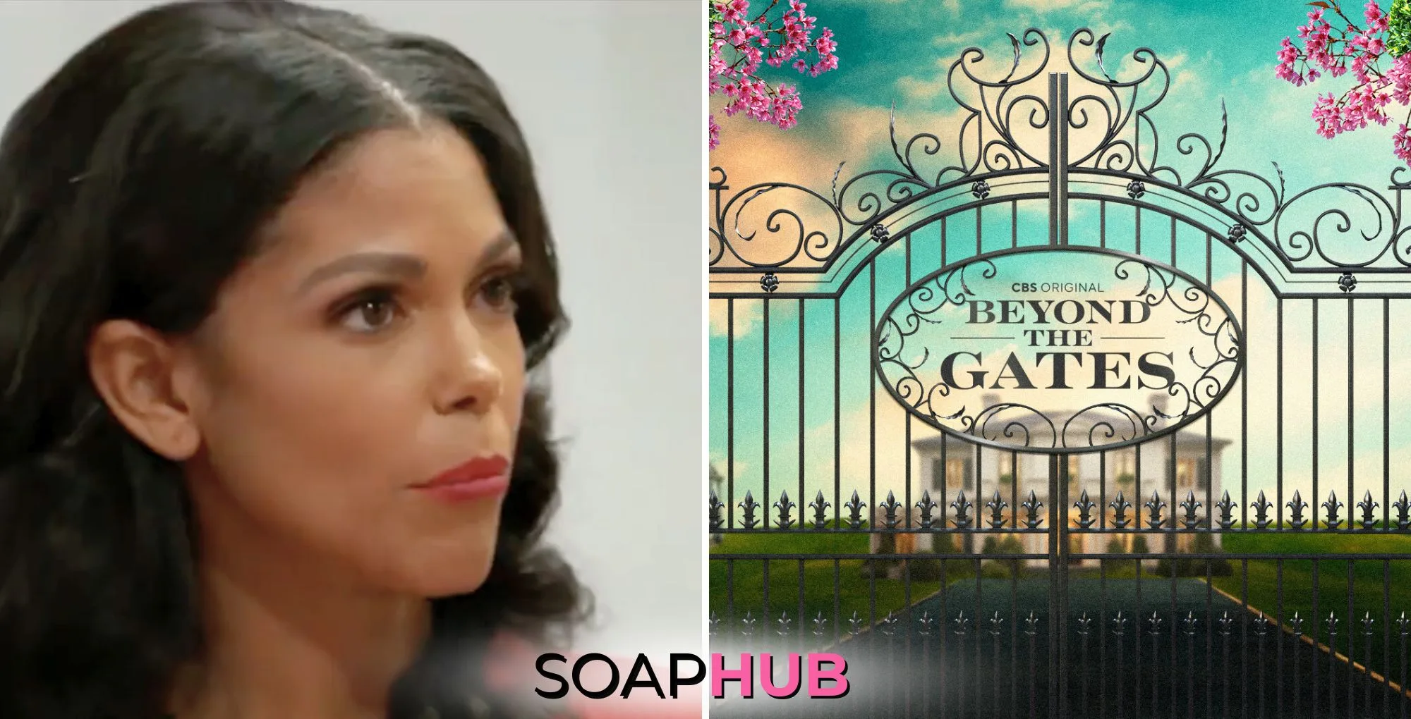 Beyond the Gates Key Art plus Karla Mosley from the Promo, with Soap Hub logo