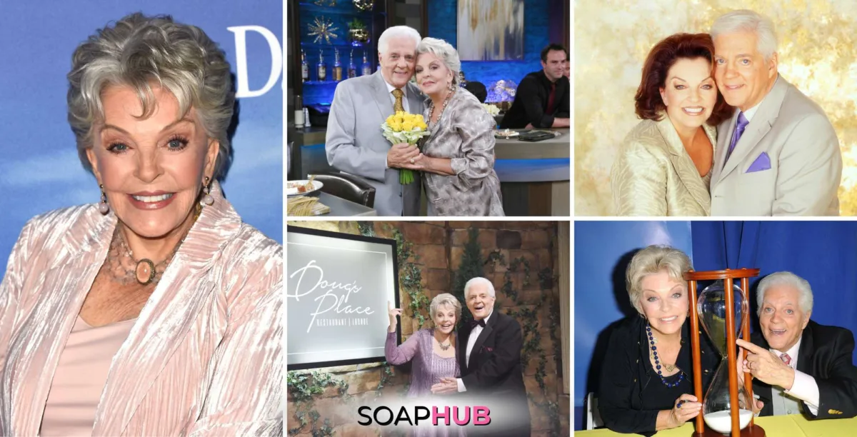 Days of our Lives Susan Seaforth Hayes and Bill Hayes with the Soap Hub logo.