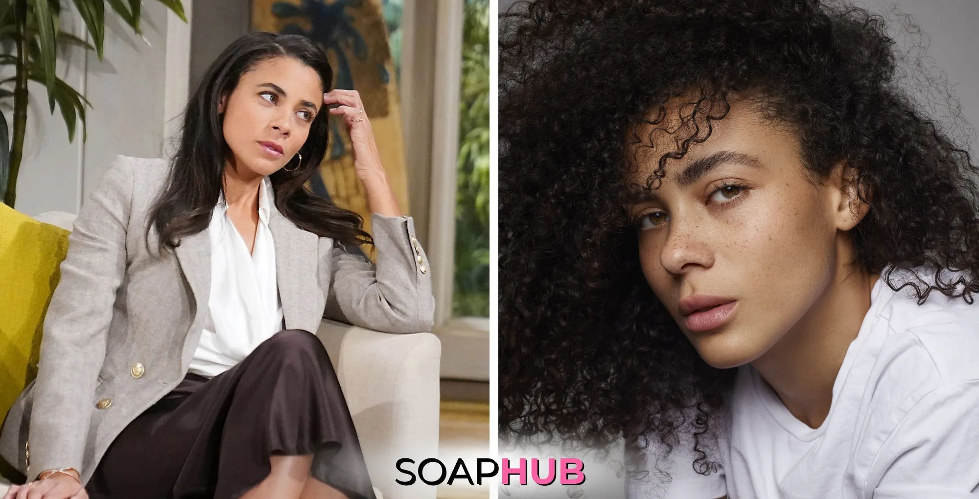 Bold and the Beautiful Daphne Rose and Murielle Hilaire with the Soap Hub logo.