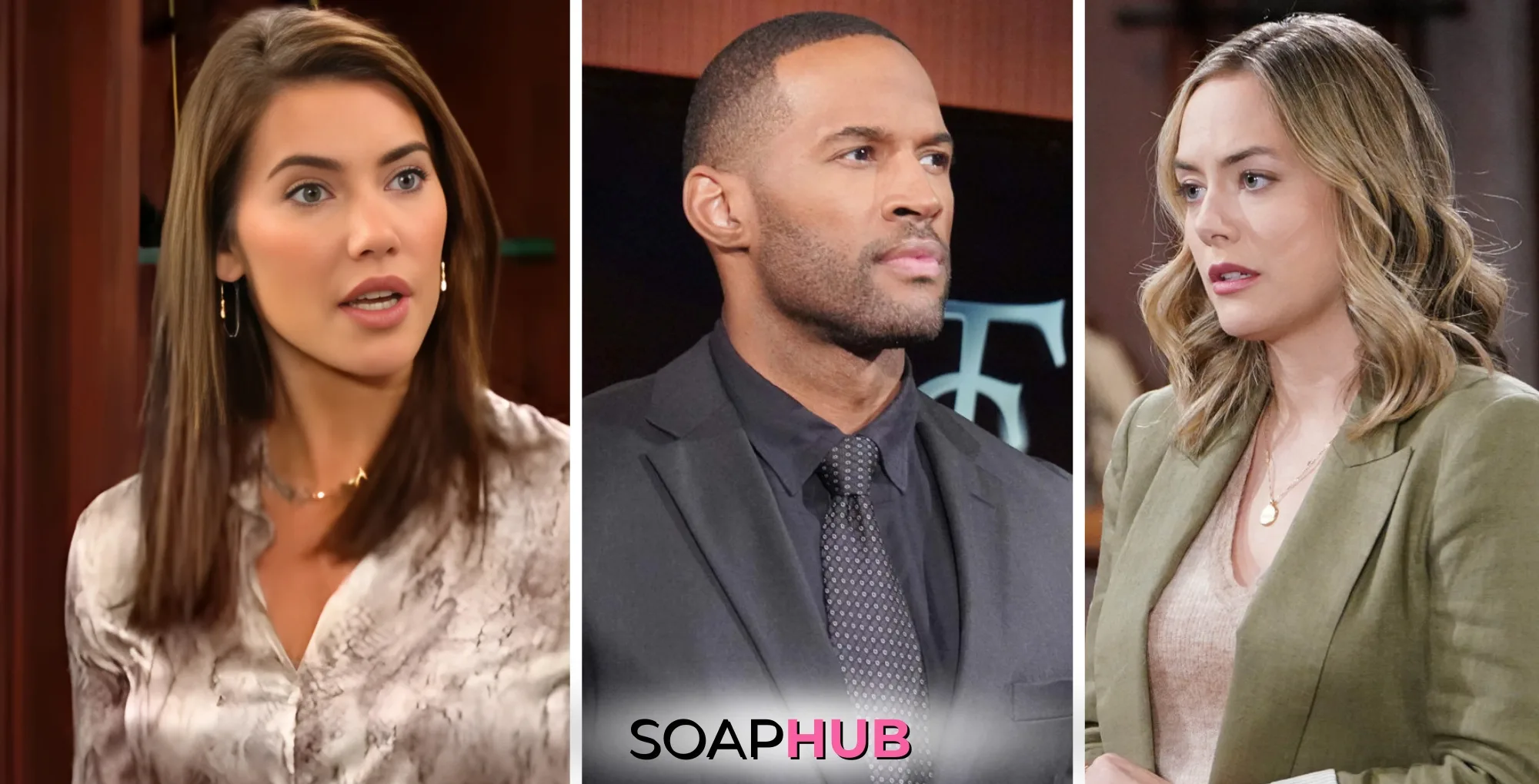 Bold and the Beautiful Steffy, Carter, and Hope with the Soap Hub logo.