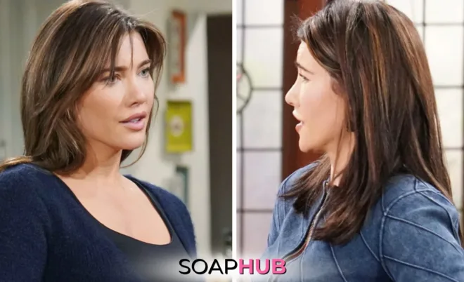 Bold and the Beautiful Steffy with the Soap Hub logo.