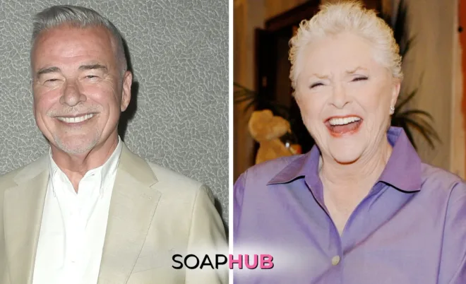 The Bold and the Beautiful alums Ian Buchanan and Susan Flannery with the Soap Hub logo across the bottom.