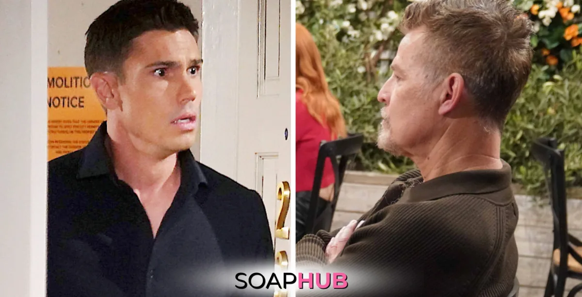 The Bold and the Beautiful characters Finn and Jack; with the Soap Hub logo.