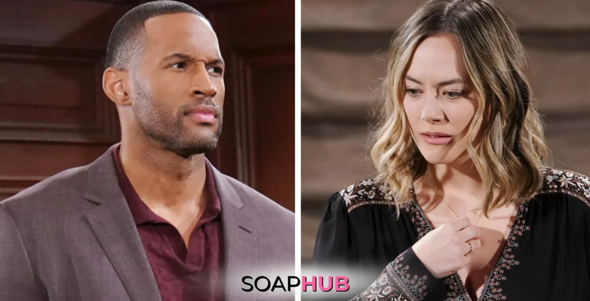 Bold and the Beautiful Carter and Hope with the Soap Hub logo.