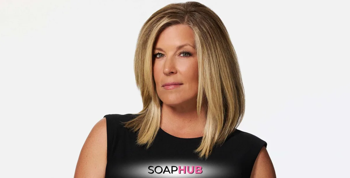 General Hospital's Laura Wright with the Soap Hub logo.