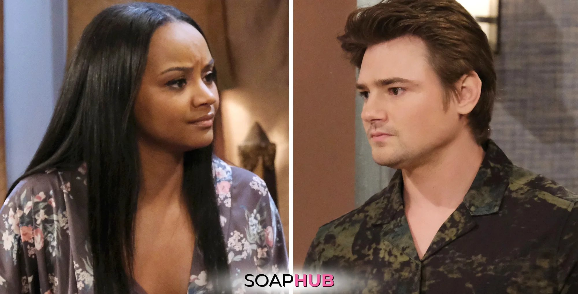 Days of our Lives Spoilers January 7 Chanel and Johnny with the Soap Hub logo.