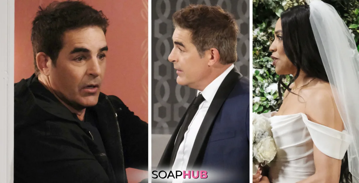 Days of our Lives spoilers Rafe, Arnold, Jada with the Soap Hub logo.