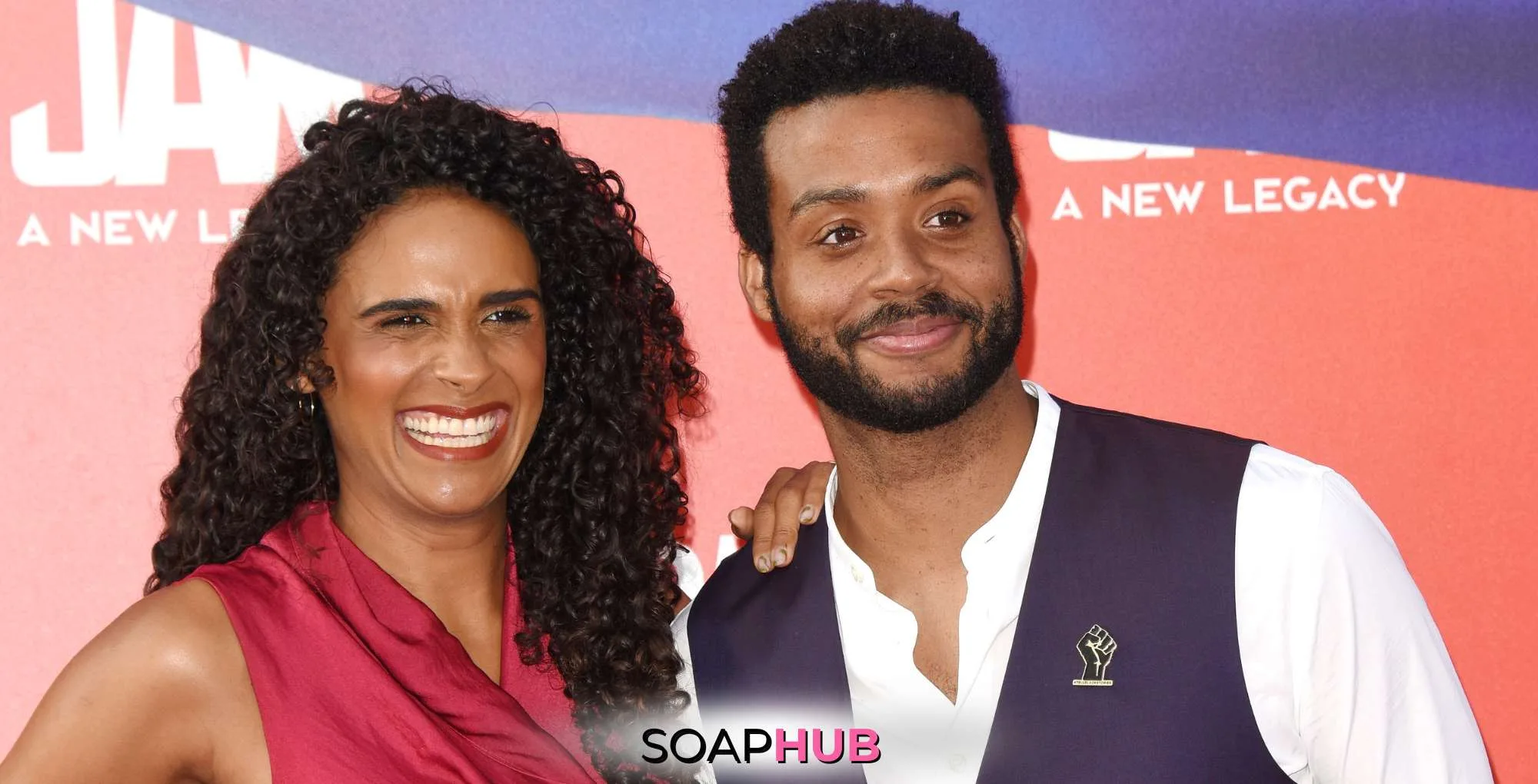 General Hospital alum Briana Nicole Henry and her husband, Kris Bowers with the Soap Hub logo.