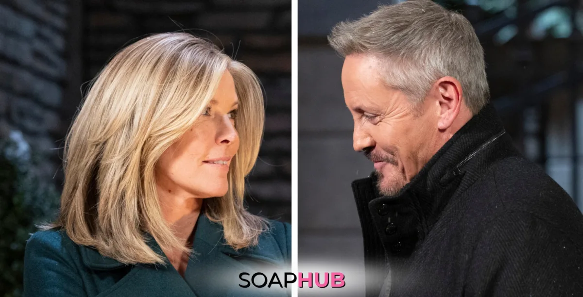 General Hospital Carly and Brennan with the Soap Hub logo